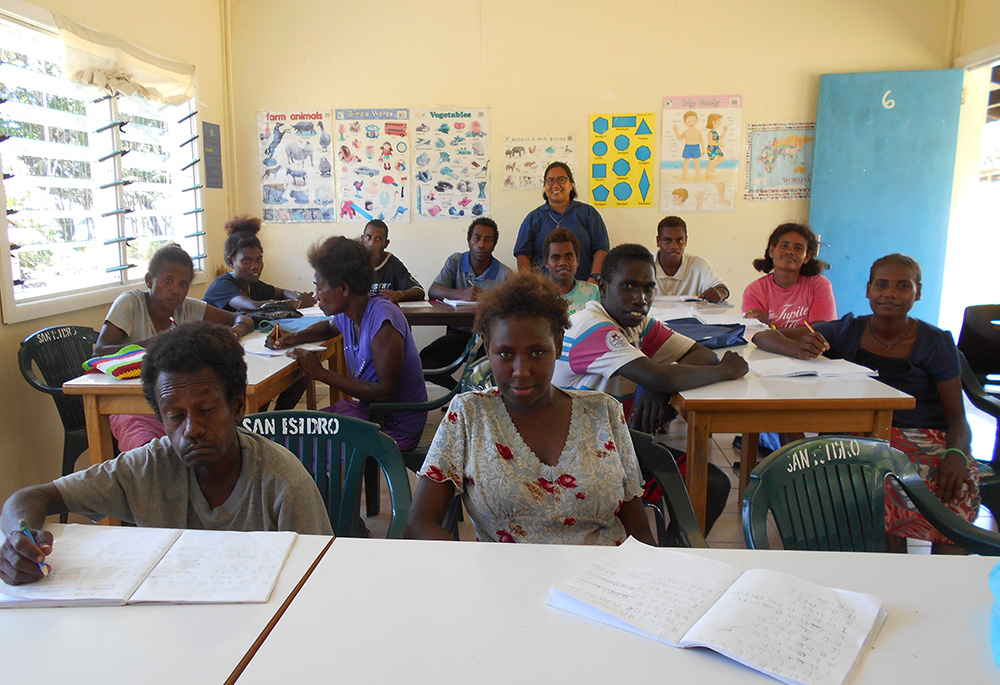 Sr. Maria Fe Rollo, standing in back, with her numeracy and literacy class in March 2018 at San Isidro Care Centre (Courtesy of Maria Fe Rollo)