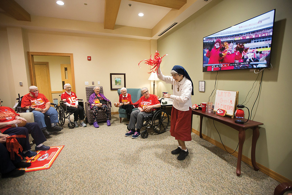 Sisters of Charity of Leavenworth watch a Chiefs football game