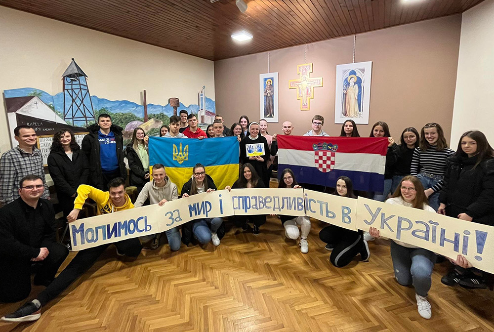 Croatian youth pray for Ukraine, in Belisce, Croatia, Feb. 25, 2022. (Courtesy of the Sisters of the Order of St Basil the Great)