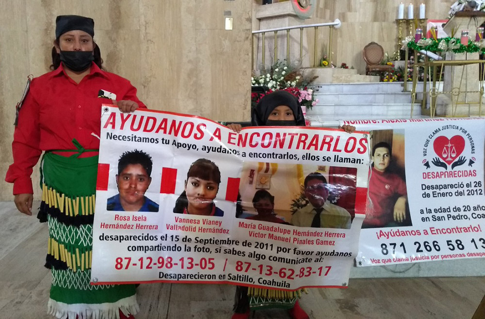 Family members of those who have disappeared in Mexico are seen at the justice collectives' December 2022 diocesan pilgrimage to the Church of Our Lady of Guadalupe in Torreón. (Courtesy of Mariana Olivo Espinoza)