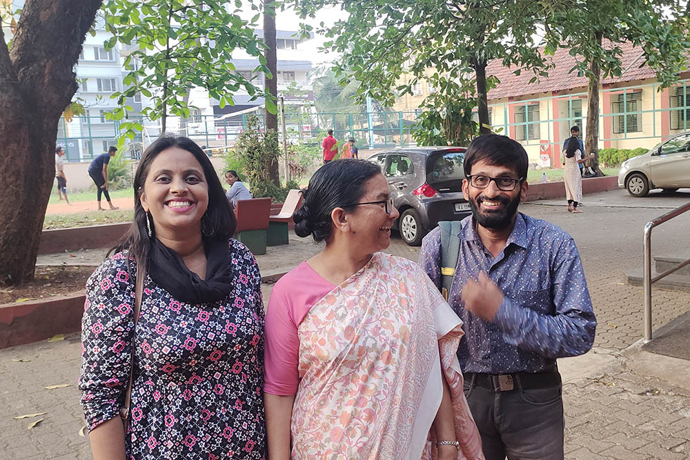 Daughter of the Heart of Mary Sr. Juliet Joseph Chirakkaparambil, center, with two lay teachers at Roshni Nilaya in the southwestern Indian city of Mangaluru (Thomas Scaria)