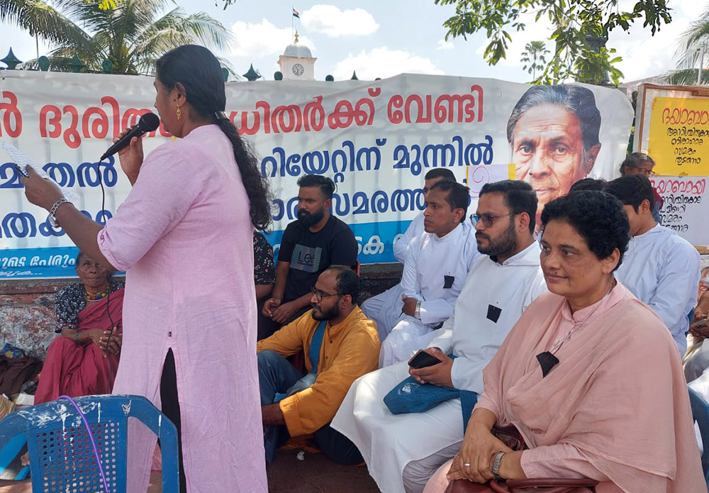 Apostolic Carmel Sr. Marykutty Joseph, far right, at a protest demanding justice for victims of the pesticide endosulfan in the southwestern Indian state of Kerala (Courtesy of Marykutty Joseph)