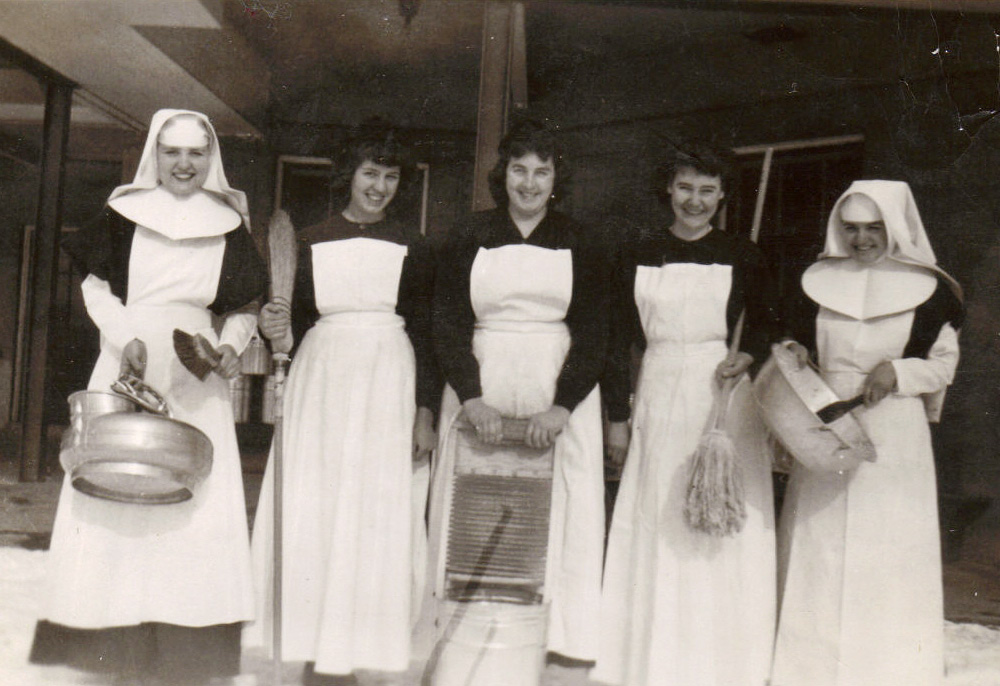 Ursuline novices and postulants working in the Mount St. Joseph dairy in 1948 (Courtesy of Mount St. Joseph Archives)