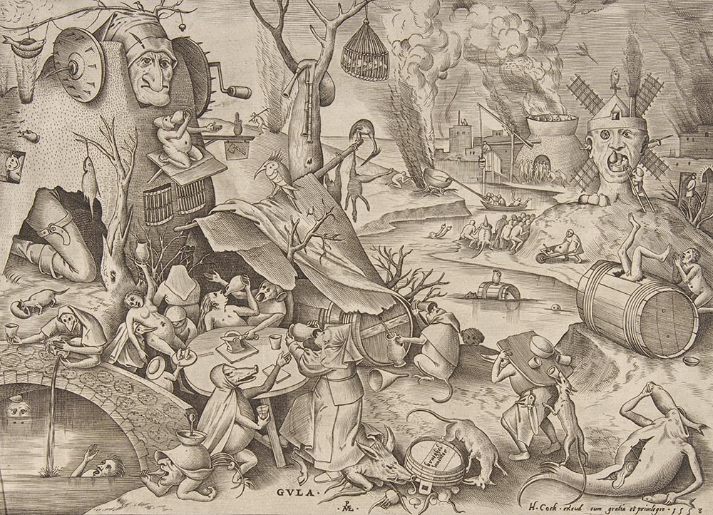 The vice of gluttony is represented in a 1560s print after Pieter Bruegel the Elder. (Wikimedia Commons/Metropolitan Museum of art)