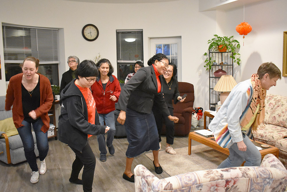 The novices — and the codirectors — enjoy dancing, including trying out the "Jerusalema Challenge" dance. (Julie A. Ferraro)