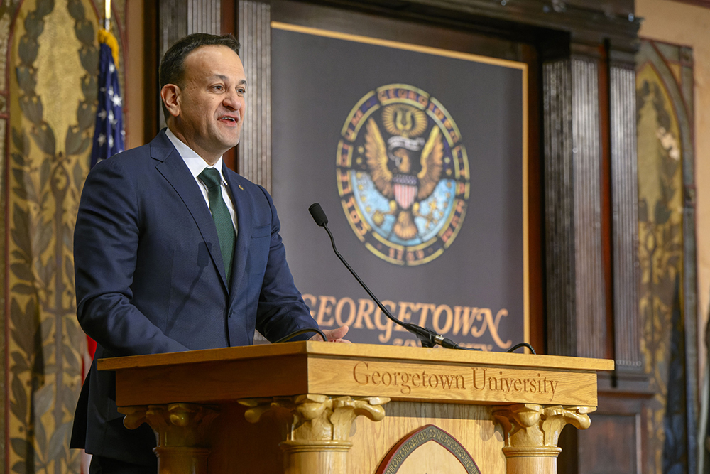 Leo Varadkar, prime minister of Ireland, speaks during a March 16 event sponsored by Georgetown University's Institute for Women, Peace and Security in Washington, D.C. In his remarks, Varadkar praised the role of women in the 1998 Good Friday Agreement in Northern Ireland. (Courtesy of Georgetown University/Phil Humnicky)