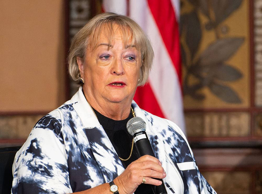 Monica McWilliams, a signatory to the Good Friday Agreement, speaks at a March 16 event sponsored by Georgetown University's Institute for Women, Peace and Security in Washington, D.C. (Courtesy of Georgetown University/Phil Humnicky)