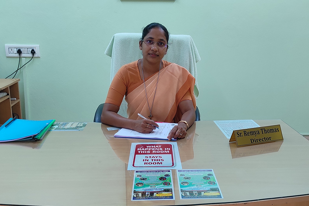 Sr. Remya Thomas, a member of the Sisters of St. Joseph of Annecy, in her office at St. Joseph Community College in Bhubaneswar, capital of the eastern Indian state of Odisha, where she is the director. (Courtesy of Remya Thomas)