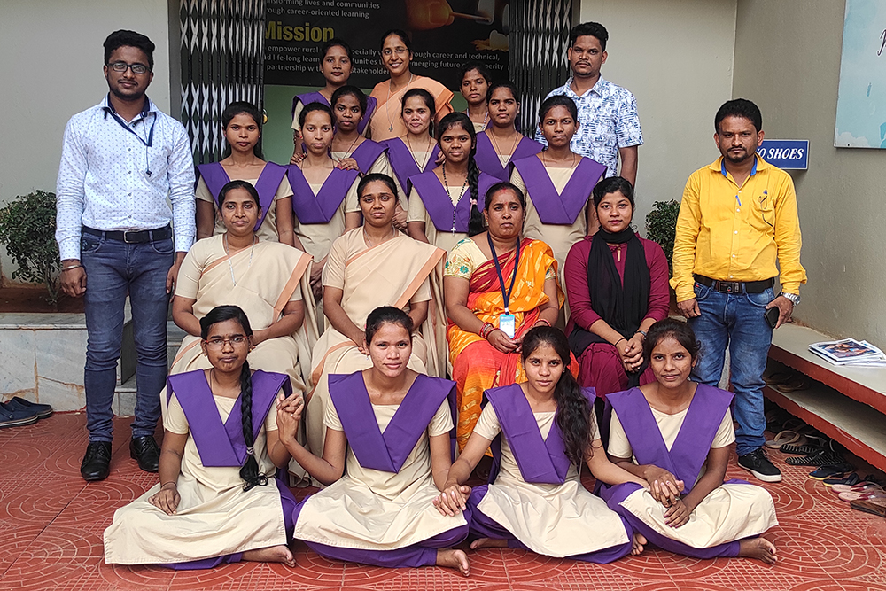 Sr. Remya Thomas, back row center, with some of her students at St. Joseph Community College in Bhubaneswar, capital of the eastern Indian state of Odisha (Courtesy of Remya Thomas)