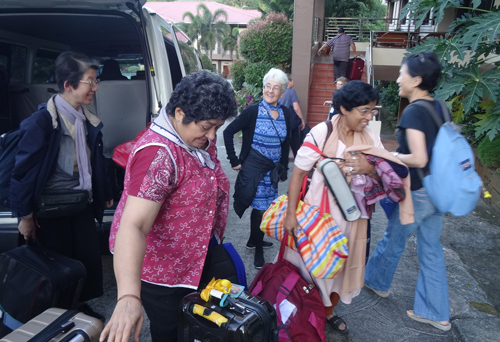 As JPIC (justice, peace, and integrity of creation) coordinator of the Indian Province since 2012, Sr. Mudita Menona Sodder was part of an international JPIC meeting in 2018 in the Philippines, which brought together 62 participants from 42 countries. She arrives for the meeting in this 2018 photo, after having chemotherapy the previous day. (Courtesy of Mudita Menona Sodder)