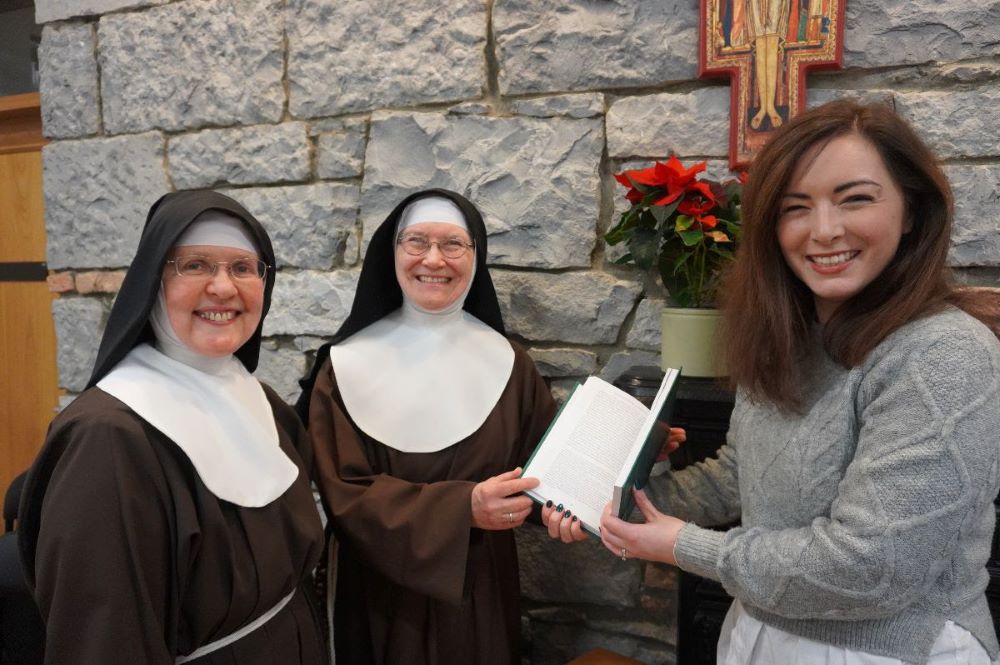 Historian and author Bronagh McShane with Sister Bonaventure and Sister Colette of the Poor Clares Galway at the launch of McShane's book, "Irish Women in Religious Orders, 1530-1700: Suppression, Migration and Reintegration," in 2022 (Courtesy of the Poor Clares Galway)