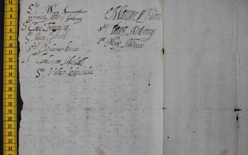 Poor Clare nuns' signatures on a 1647 document (Courtesy of the Poor Clare Monastery Archive, Galway City)