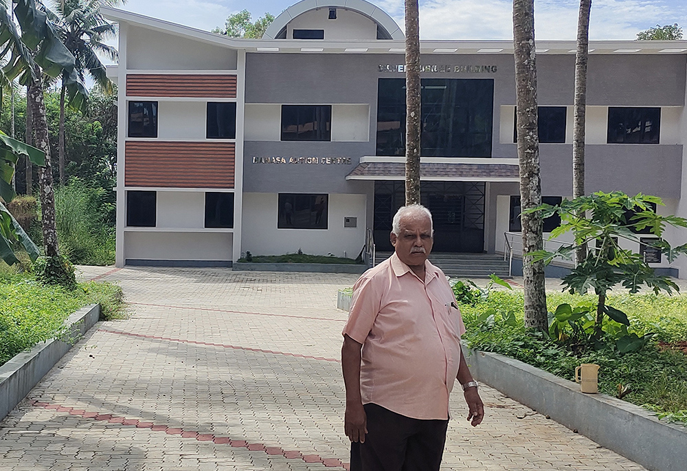 Henri Menezes, a managing trustee of the Manasa Rehabilitation and Training Centre, stands in front of the newly inaugurated Manasa Autism Centre in Pamboor.  (Thomas Scaria)