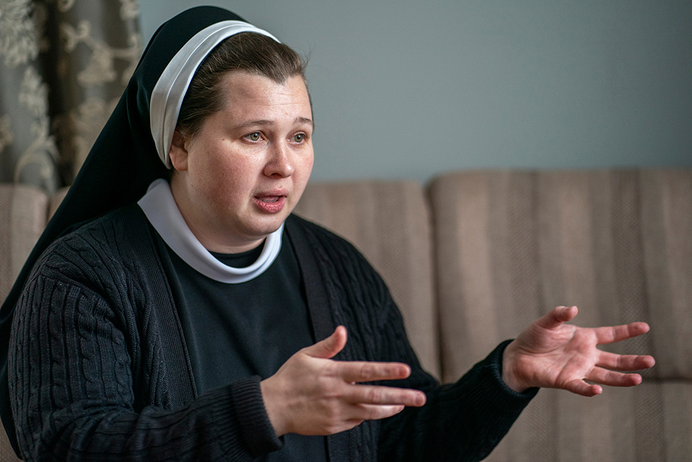 Sr. Anna Andrusiv of the Sisters of the Order of St. Basil the Great. "Day to day, we've become used to it," Andrusiv said of the air raid sirens over Lviv, Ukraine. "People can get used to anything" (GSR photo/Gregg Brekke)