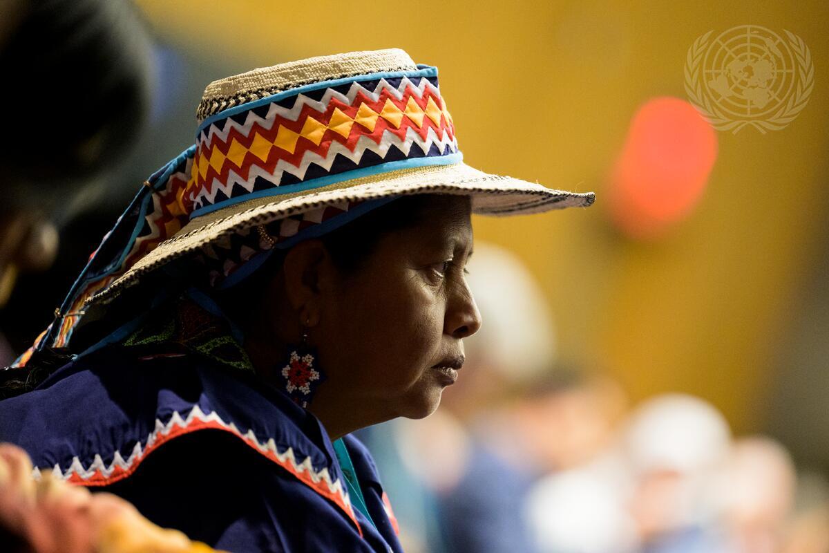 A participant at the 22nd United Nations Permanent Forum on Indigenous Issues, held April 17-28 at U.N. headquarters in New York (UN Photo/Manuel Elías)
