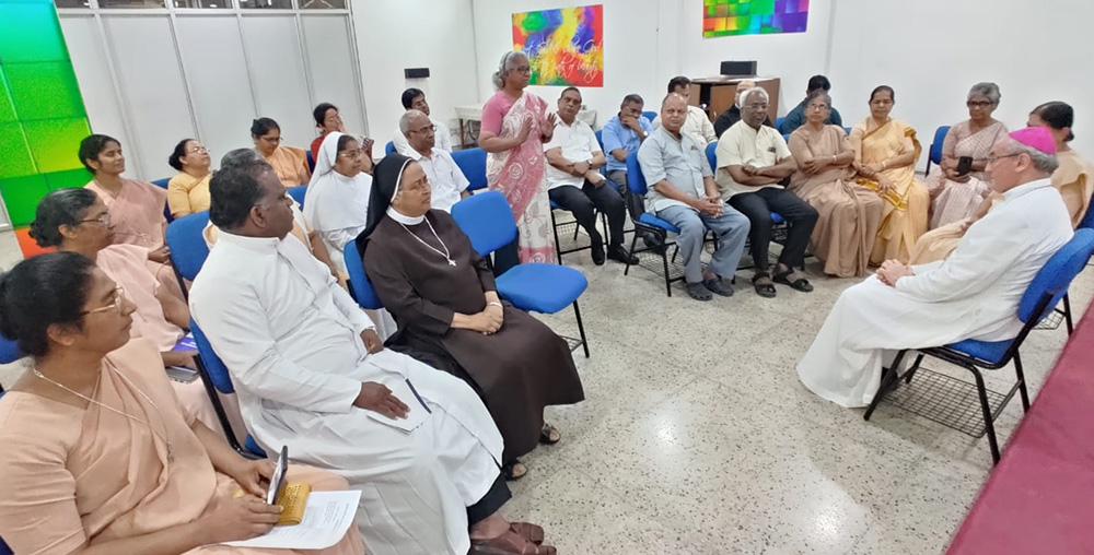 Archbishop Leopoldo Girelli, apostolic nuncio to India, meets the executive committee members of the Conference of Religious India in New Delhi in early March. (Courtesy of Maria Nirmalini)