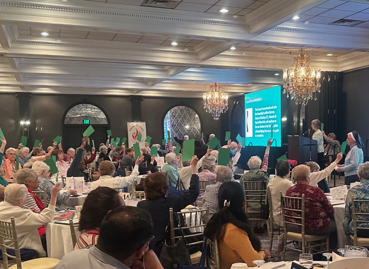 The Sisters of Charity of New York unanimously vote on the congregation's path to completion April 13 at their 2023 general assembly. (Courtesy of the Sisters of Charity of New York)