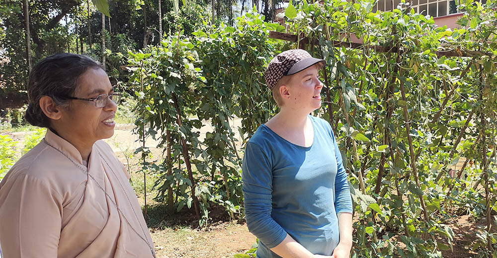 Sr. Theresia Mukkuzhy, a member of the Helpers of Mount Rosary, with Valerie Gastager, a German student who is part of an exchange program at Mount Rosary agricultural farms in Alangar near Moodabidri, a town in the southwestern Indian state of Karnataka (Thomas Scaria)