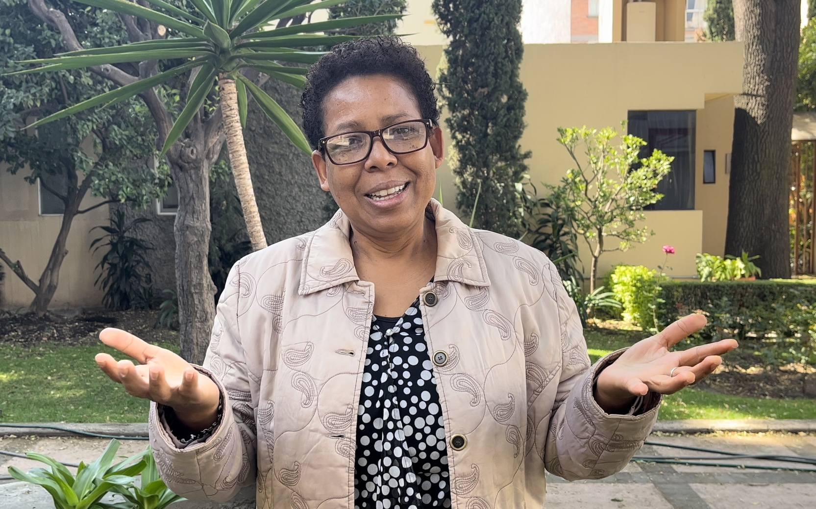 Sr. Ruperta Palacios Silva in the garden of the National Center for Social Ministry of the Episcopal Conference of Mexico in Mexico City (Luis Donaldo Gonzalez)