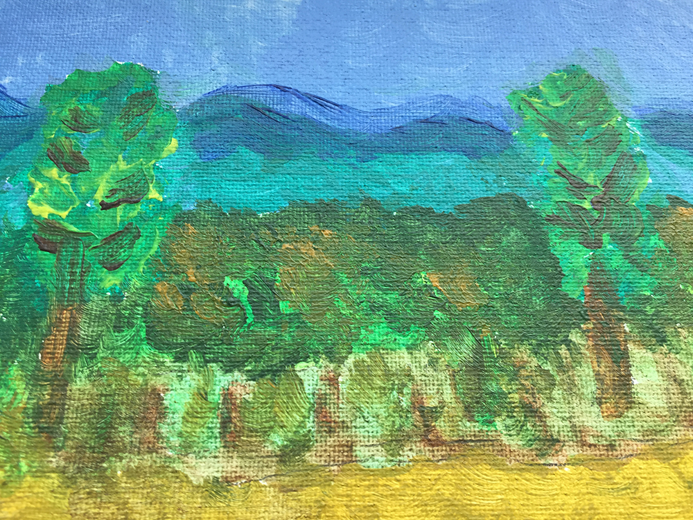 "Blue Ridge Mountains at Holy Cross Abbey," an acrylic painting by Sr. Dorothy Giloley. Painting is one of the retirement activities to which Giloley looks forward. (Courtesy photo)