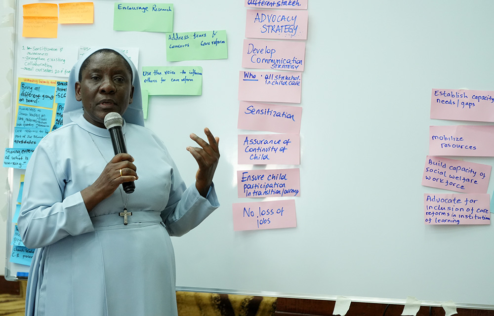 Daughter of St. Thomas Sr. Euphrasia Masika, director of the Catholic Care for Children Uganda, recounts strategies her team deployed in their pilot from 2016, which is considered a successful case study for other Catholic Care for Children global interventions. (GSR photo/Wycliff Peter Oundo)