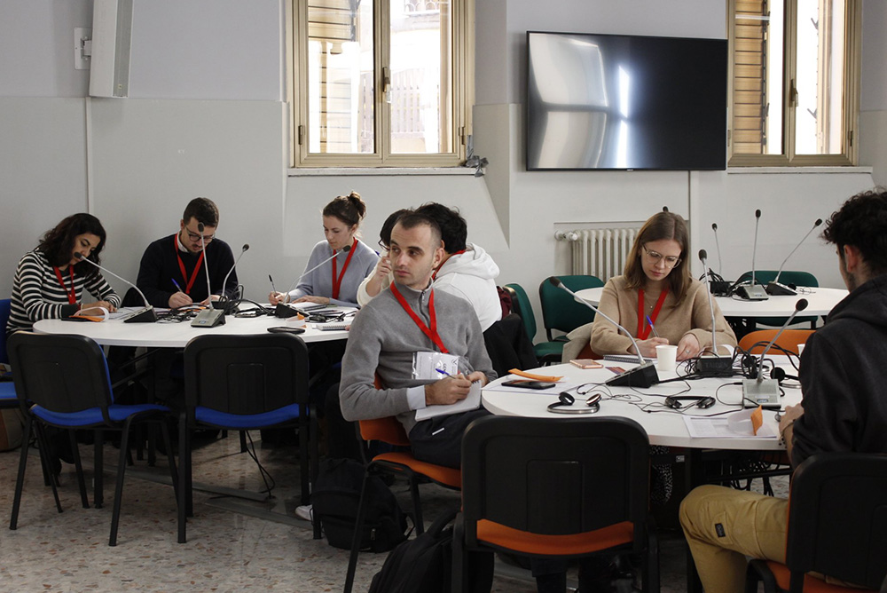 Representatives from anti-trafficking organizations participate in a workshop on educating young people on human trafficking at the headquarters of the International Union of Superiors General in Rome Feb. 6. (CNS/Courtesy of Talitha Kum and UISG)