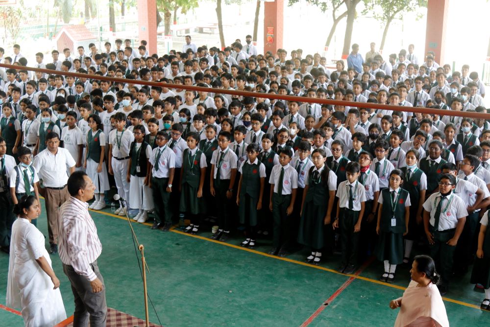 S.F.X. Greenherald International School students attend a school assembly. (Uttom S. Rozario)
