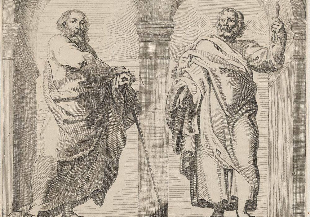 "Saints Peter and Paul in a vestibule," an etching by Rombout Eynhoudts after Peter Paul Rubens, circa 1630-80 (Metropolitan Museum of Art)