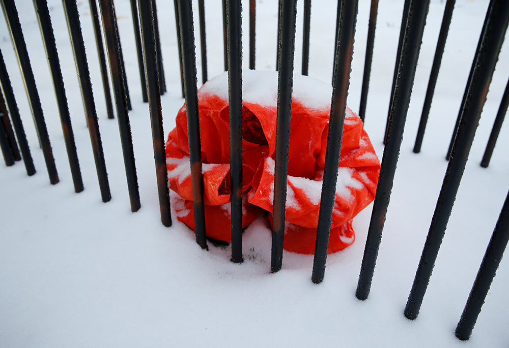 A caged prison jumpsuit, which is part of an art installation protesting the death penalty, is seen March 14, 2017, in Washington. (CNS/Reuters/Jonathan Ernst)