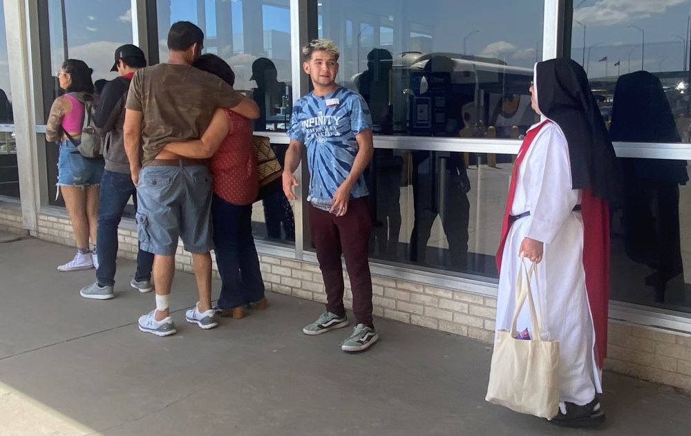 Sr. Maria Elena de San Jose, of the Sisters of Perpetual Adoration of the Most Sacred Sacrament, waits in line to cross into the United States at the Bridge of the Americas Port of Entry from Ciudad Juarez, Mexico, toward El Paso, Texas, May 13. She said her contemplative order prays so that governments can better help migrants. (GSR photo/Rhina Guidos)