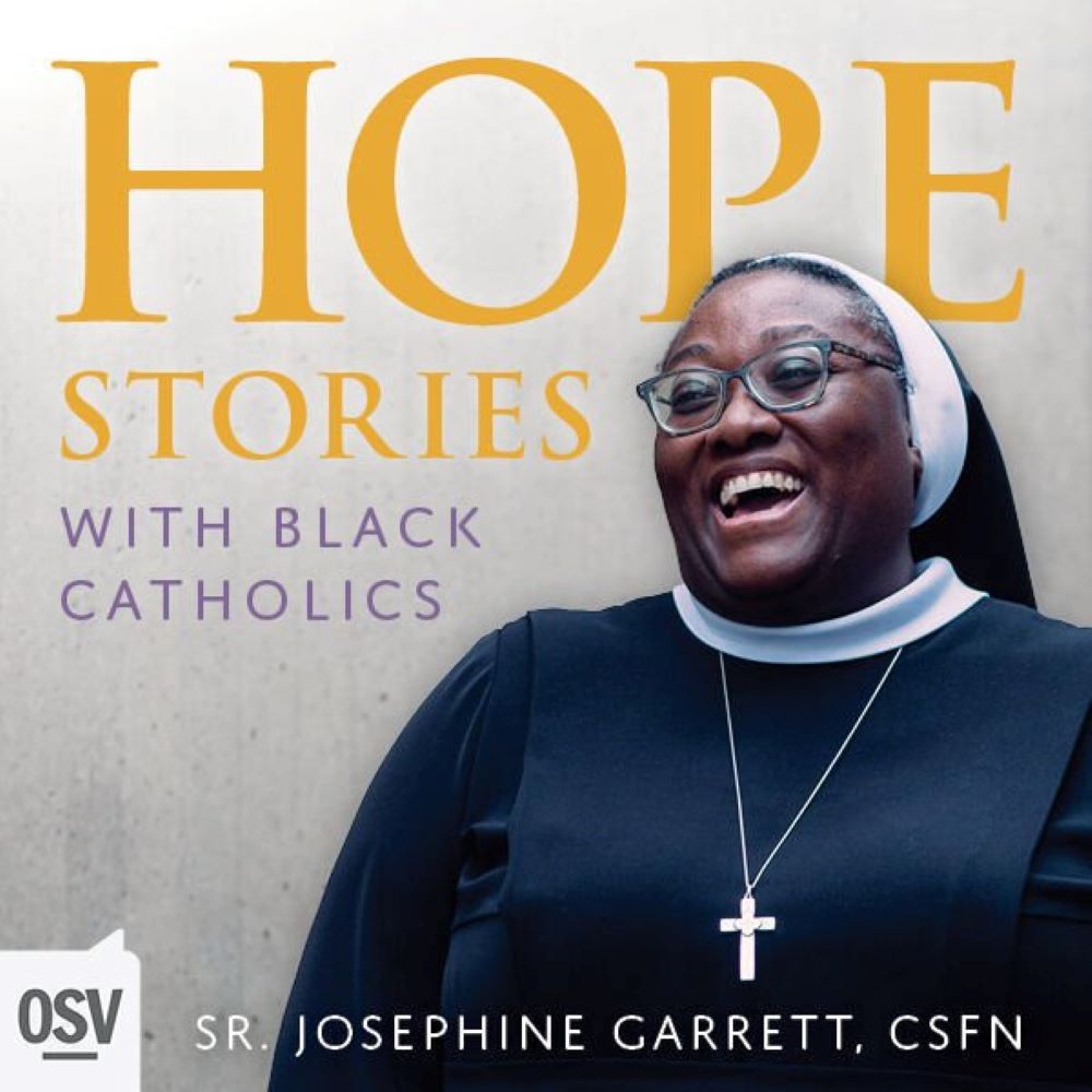 This is an illustration for a new podcast called "Hope Stories," hosted by Sr. Josephine Garrett, a member of the Sisters of the Holy Family of Nazareth.