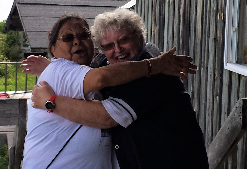 Monique A. Papatie and Sr. Renelle Lasalle are pictured in 2019, after celebrations of the Kitcisakik chapel's 156th anniversary. (Courtesy of Sr. Renelle Lasalle)