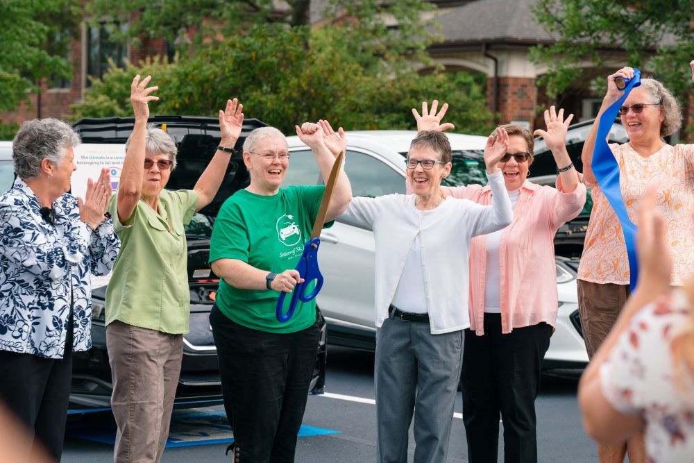 The Sisters of St. Joseph of Baden, Pennsylvania, celebrated the opening of two public electric vehicle charging stations on their campus. While drivers are charging up their cars, they can walk the 80-acre motherhouse grounds. (Courtesy of Sisters of St. Joseph of Baden, Pennsylvania)