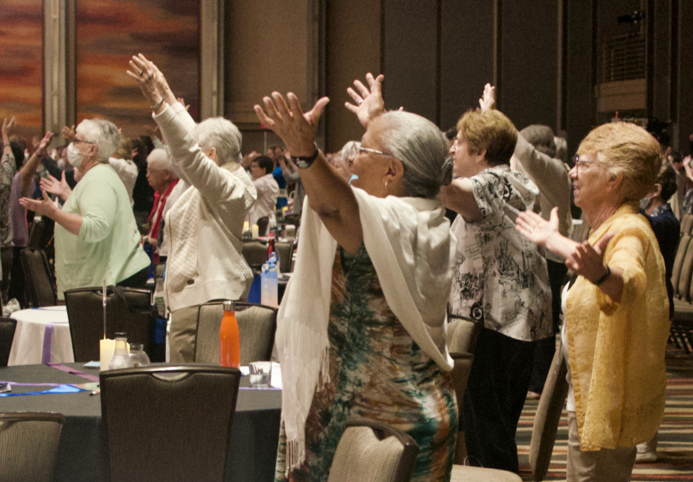 Sisters dance Aug. 11 at the Leadership Conference of Women Religious assembly in Dallas. (GSR photo/Dan Stockman)