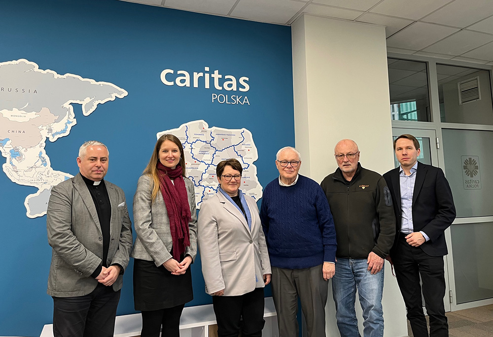 Fr. Marcin Izycki and the leadership of Caritas Poland are pictured in this photo; U.S. visitors Fr. Peter Daly and David Bonior are also pictured, third and second from the right. (Courtesy of David Bonior)