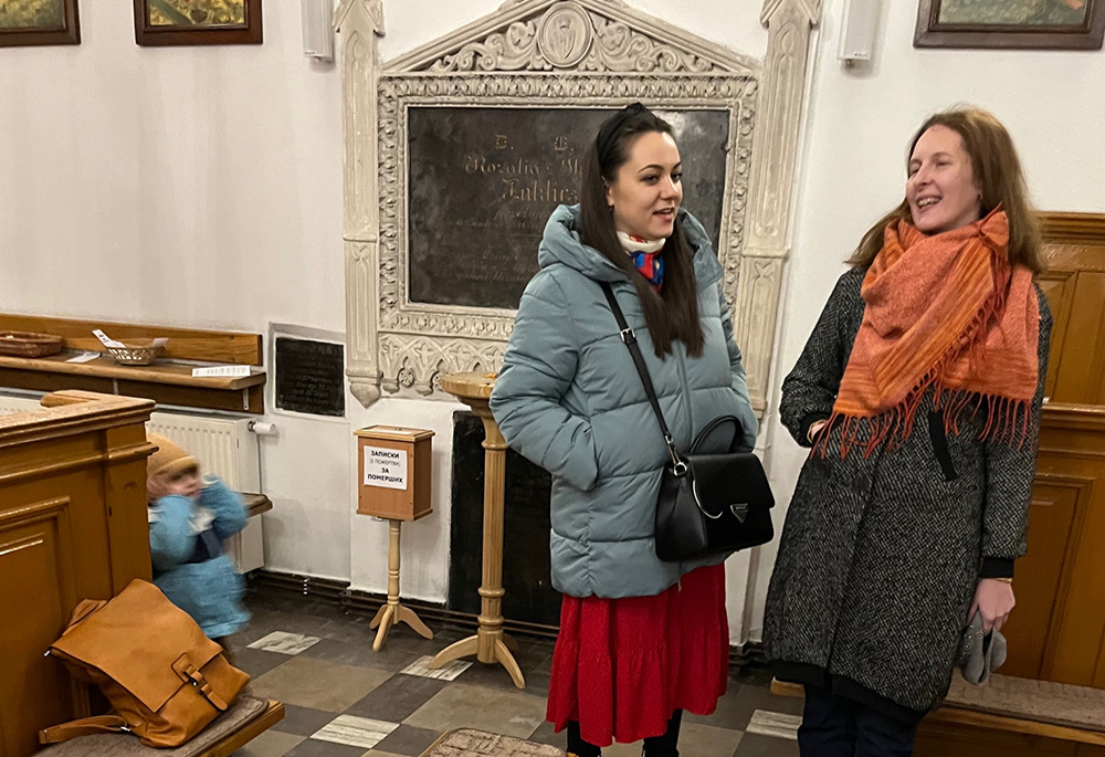 Ukrainian refugee mothers sing old Ukrainian songs in the Greek Catholic Church of Holy Mother of God in Rzeszow, Poland. (Courtesy of David Bonior)