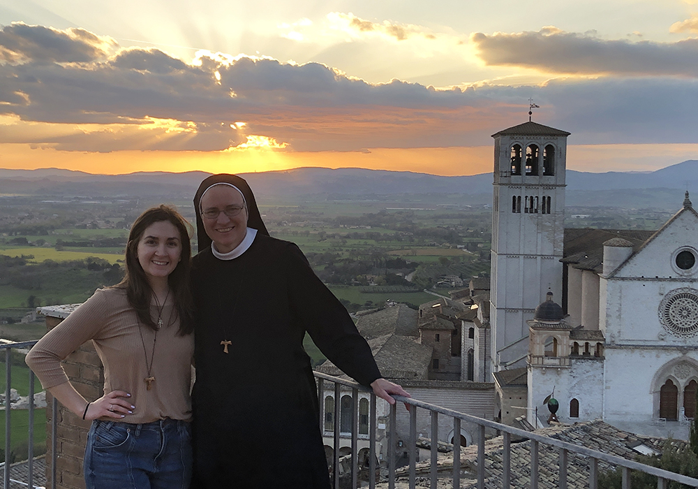 Regina Fontana, left, poses with Sr. Mary Michael Huseman, a Franciscan Sister of Christ the Light, at a pilgrimage to Assisi in April. (Courtesy of Franciscan Sisters of Christ the Light)