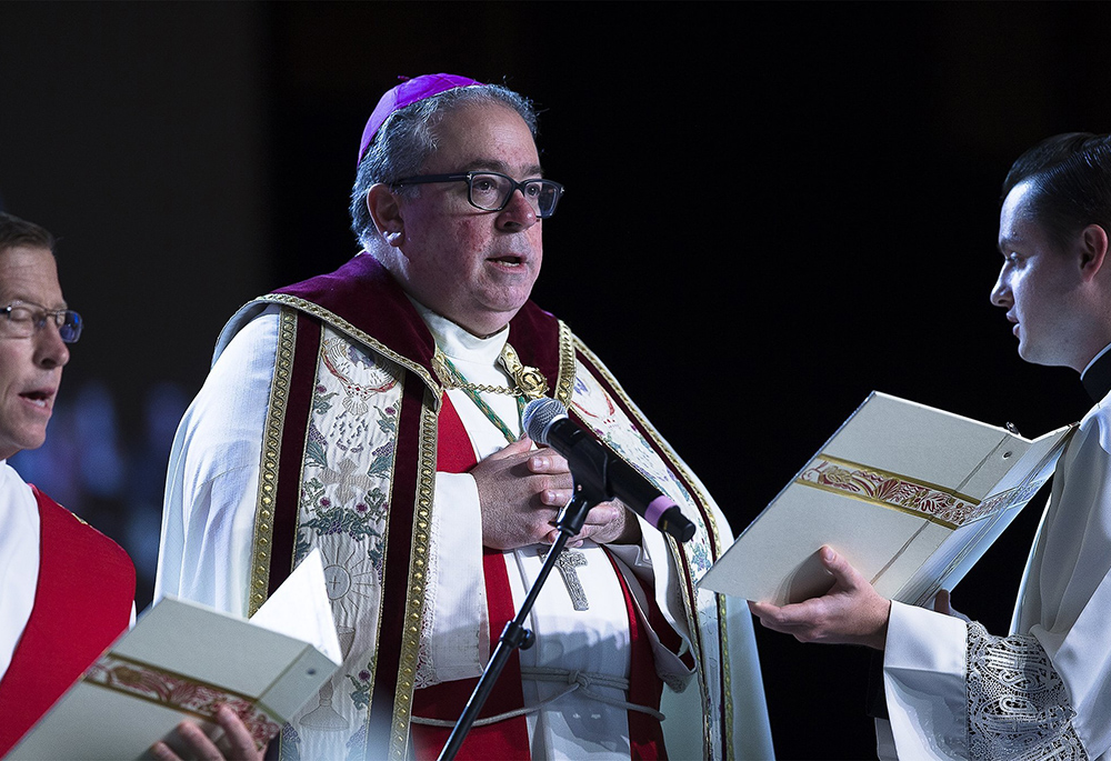 Bishop Michael Olson of Fort Worth, Texas, leads morning prayer in a file photo from Sept. 21, 2018. (OSV News/CNS/Tyler Orsburn)