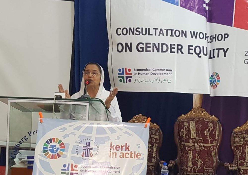 Sr. Genevieve Ram Lal speaks about gender equality at a Presbyterian Church in Lahore, Pakistan, on May 20. (GSR photo/Kamran Chaudhry)