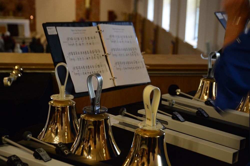 hand bells and music on music stand