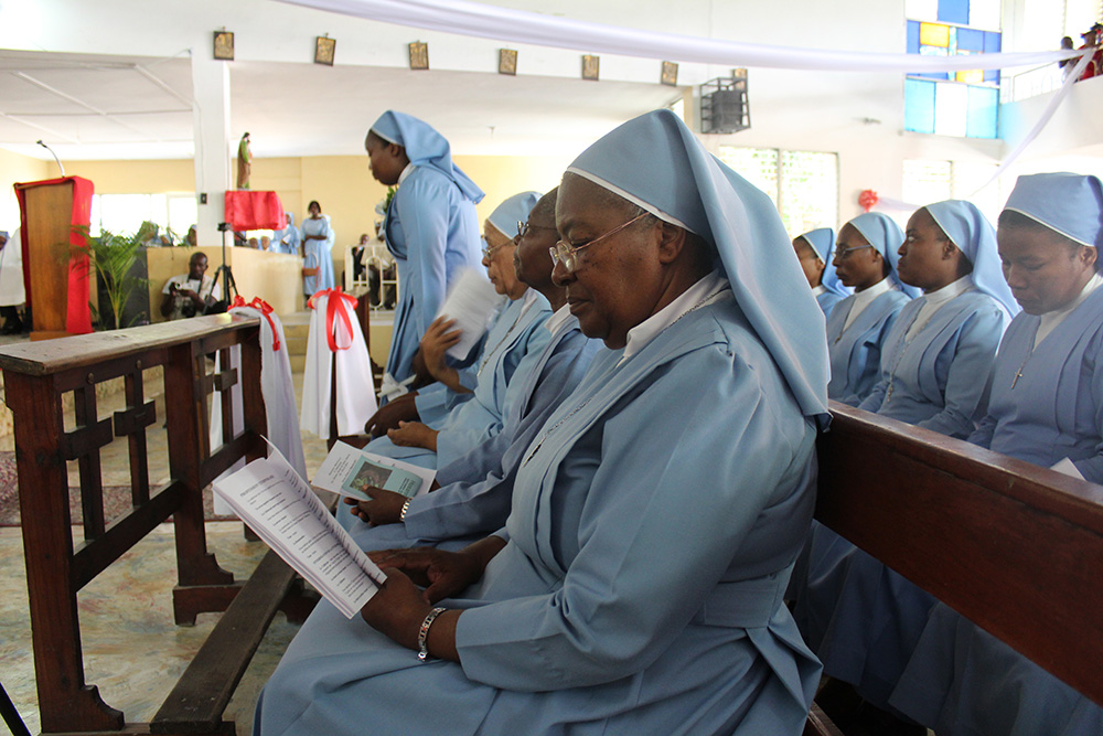 Sr. Denise Desil, mother general of the Little Sisters of St. Thérèse of the Child Jesus in Haiti, whose motherhouse is in Rivière-Froide, a suburb of Port-au-Prince, is seen in 2017 during a service of perpetual profession for three new members of the congregation. (GSR photo/Chris Herlinger)