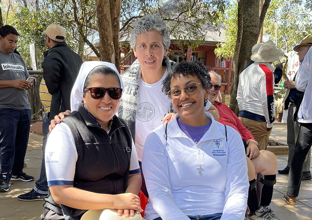 From left: Marianist Srs. Carmen Cadena from Ecuador, Robertina Aldana from Colombia, and Nicole Trahan from the United States pose for a picture in Nairobi, Kenya, during the Nazareth Formation Program. (Frederick Ayoo)