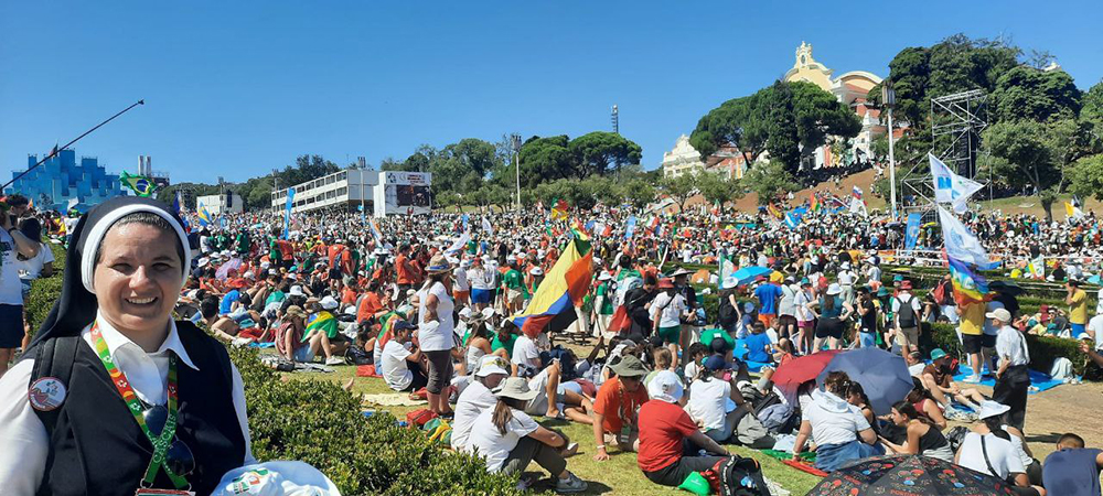 Sr. Maximiliana Şanta at the World Youth Day in Lisbon, August 2023. (Courtesy of the Sisters of the Order of St. Basil the Great)