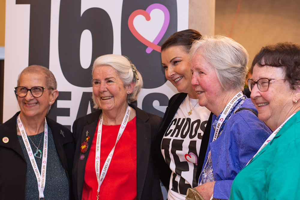 From left, Good Shepherd Sr. Caroline Price; Good Shepherd province leader Sr. Monica Walsh; Stella Avramopoulos, CEO of Good Shepherd Australia New Zealand; and Good Shepherd Srs. Anne Dalton and Noelene White at a 2023 event to celebrate the congregation's 160 years of foundation in Australia. (Courtesy of Caroline Price)