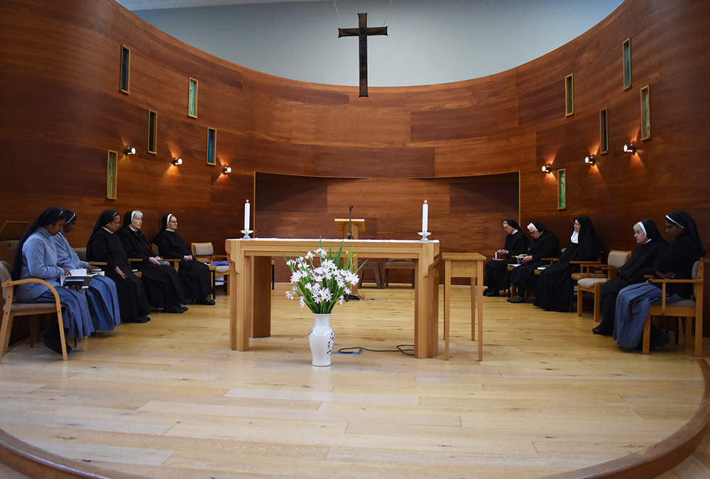 The Benedictine Sisters of Kylemore Abbey gather for morning prayer in their chapel. (Julie A. Ferraro)