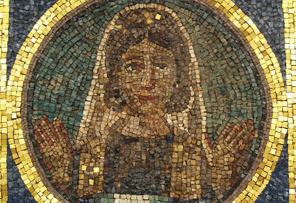 A woman is depicted at prayer in an ancient Christian mosaic seen in the Vatican's Pio Cristiano Museum. (Wikimedia Commons/Miguel Hermoso Cuesta)