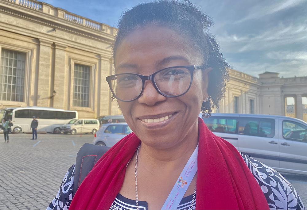 Sr. Iris Altagracia González heads toward Paul VI hall at the Vatican on Oct. 6, the third day of the Synod of Bishops. González, of Congregación Hijas de Jesús, said the synod is a return to a focus on Jesus and not on church rules. (GSR photo/Rhina Guidos) 