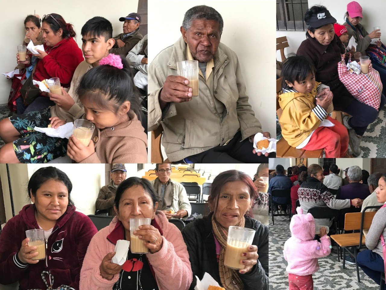  Participantes del encuentro de misericordia beben la quinua carretillera. (Foto: cortesía Hna. Marlene Quispe)