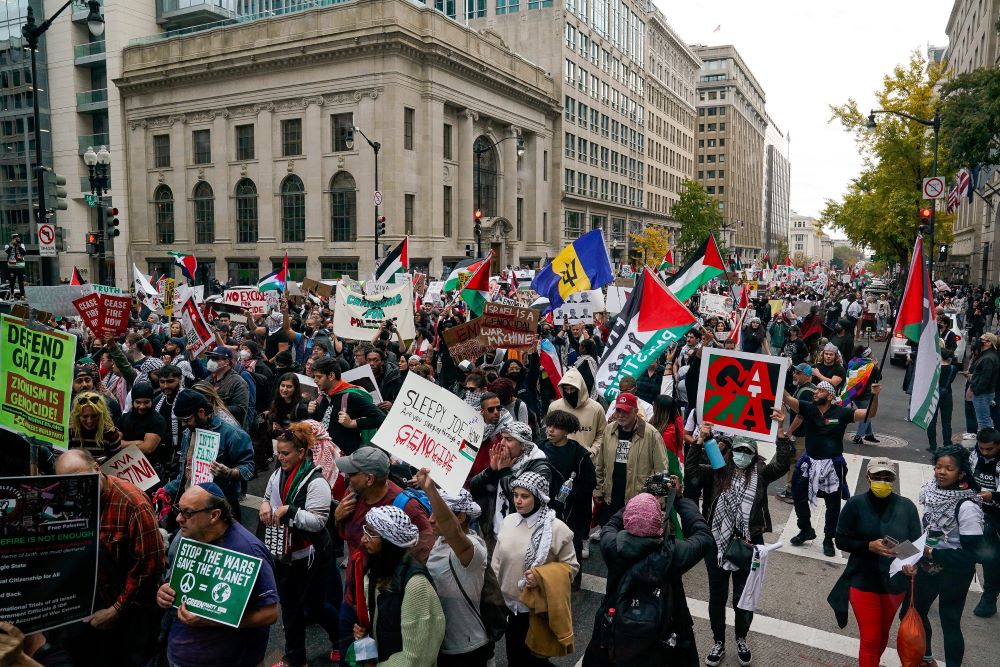 Demonstrators march in Washington, D.C., Nov. 4 in support of Palestinians in Gaza.