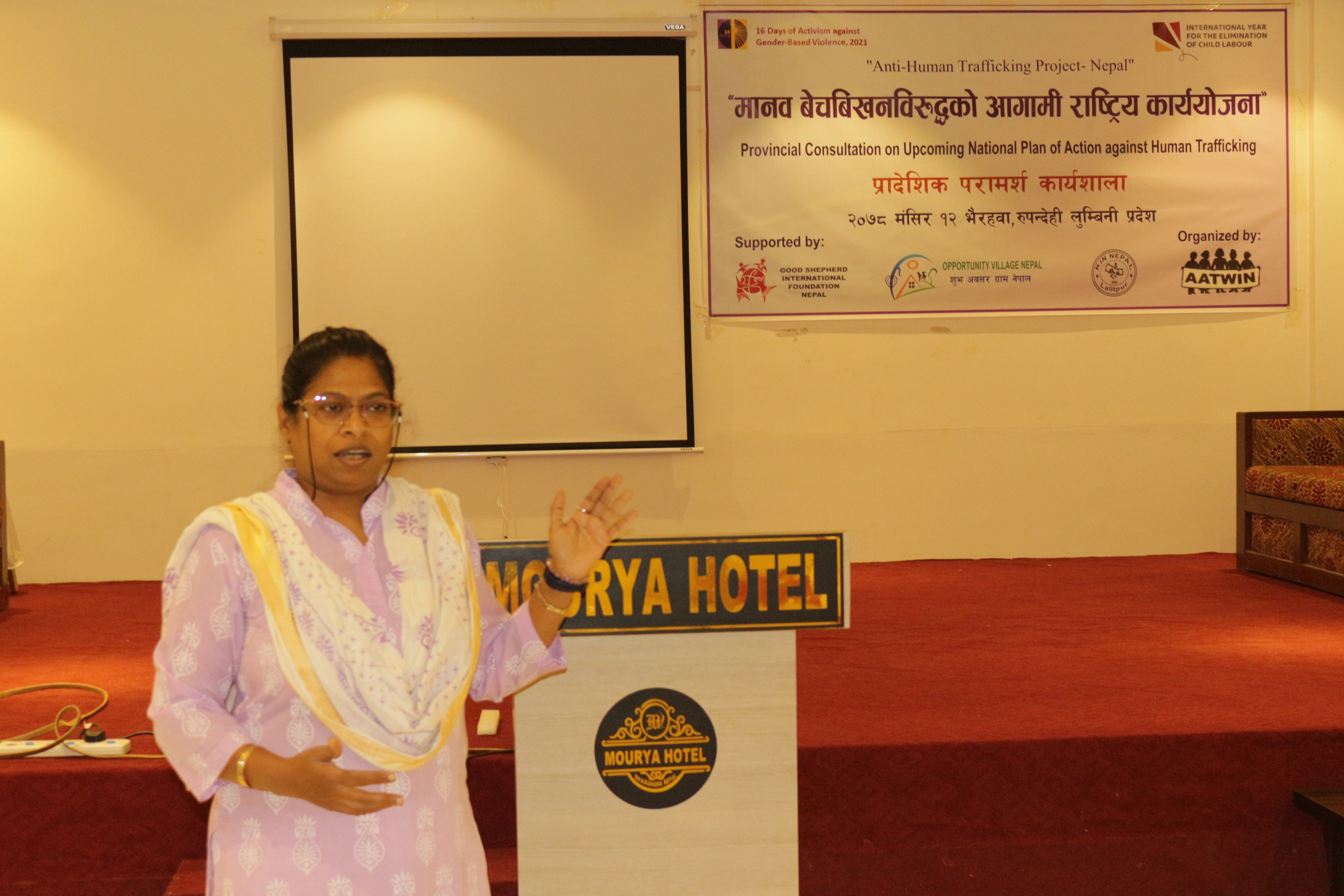 Sr. Taskila Nicholas shares  remarks with government and cso representatives during provincial consultation in Bhairahawa. (Pragati Shahi)